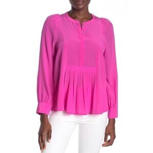 J. Crew Silk Pleated Popover Blouse in Fuchsia Pink Size Medium